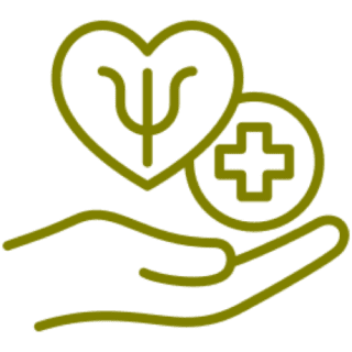 Hand holding heart and medical symbols.