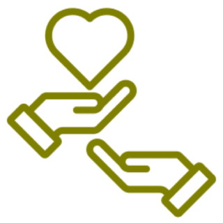 Two hands holding a heart symbol.