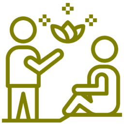 Two figures with a lotus flower symbol.