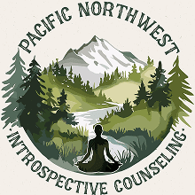 Counseling logo with nature and meditation scene.